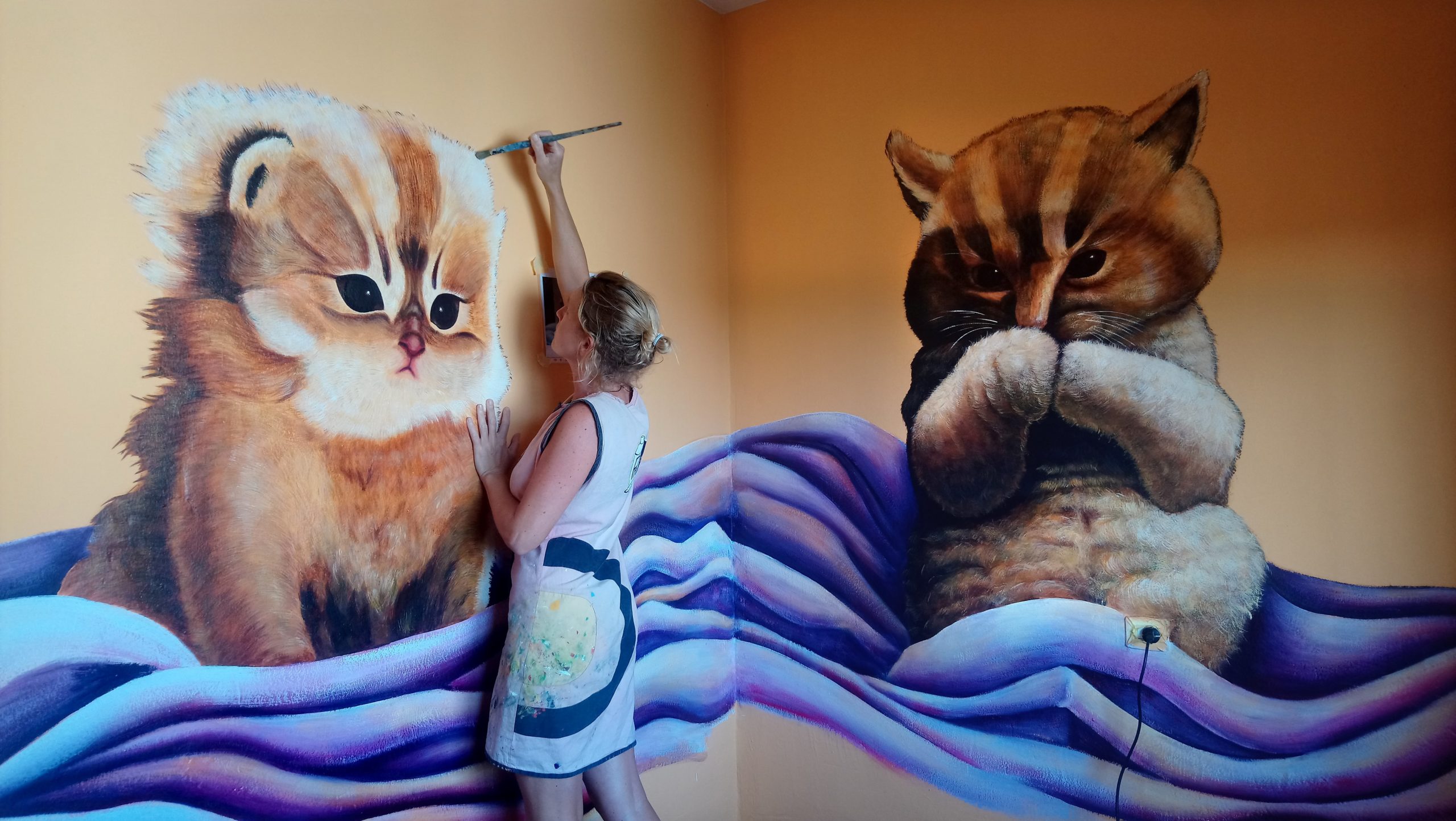 Pintura Mural en Dormitorio Infantil de gatos